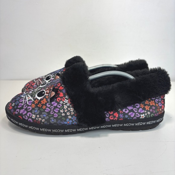 Skechers BOBS Too Cozy Meow Slippers Black Floral Leopard Cat Size 8 - Picture 12 of 12